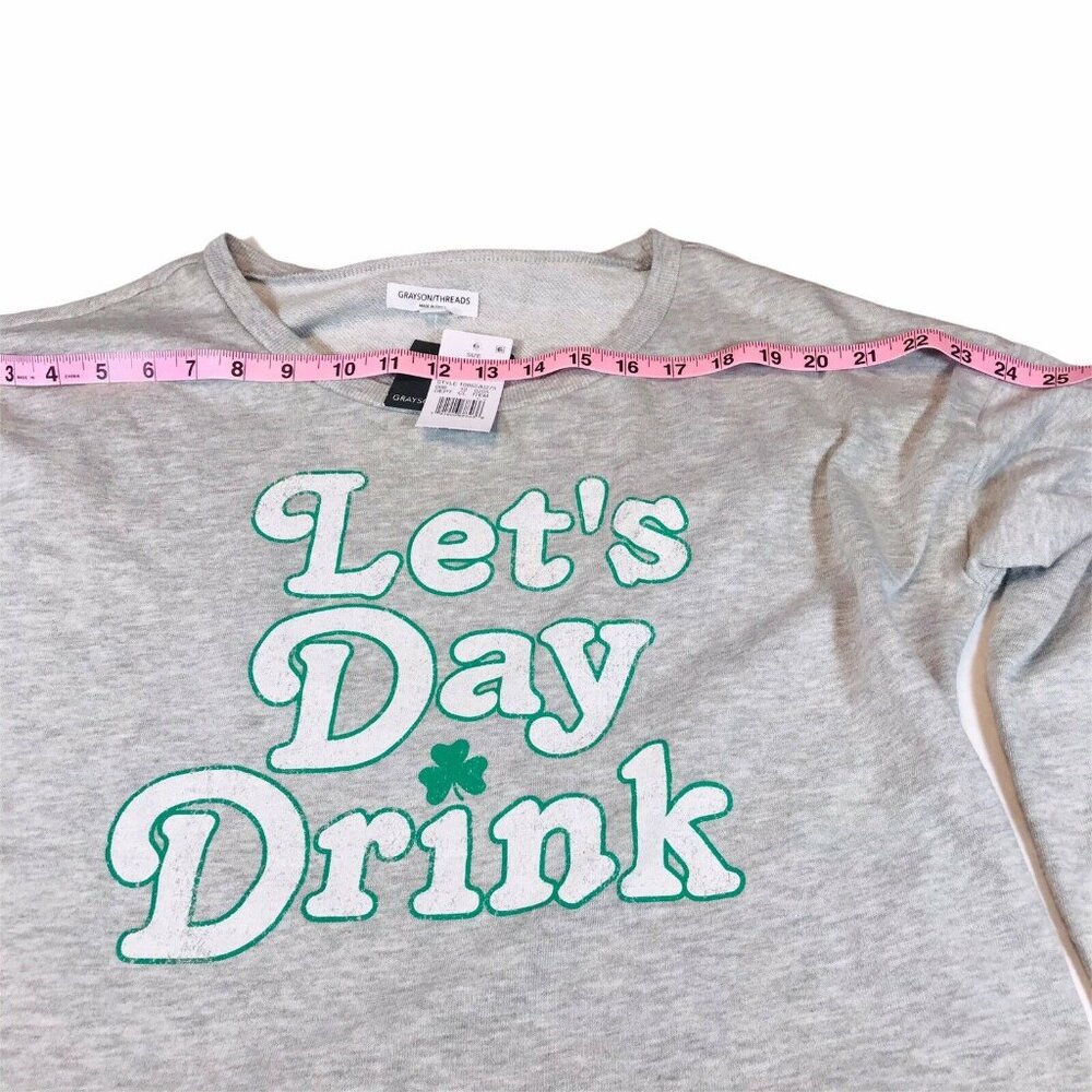 Grayson Threads Womens Size Large Sweatshirt Cropped Lets Day Drink Gray New - Picture 7 of 12